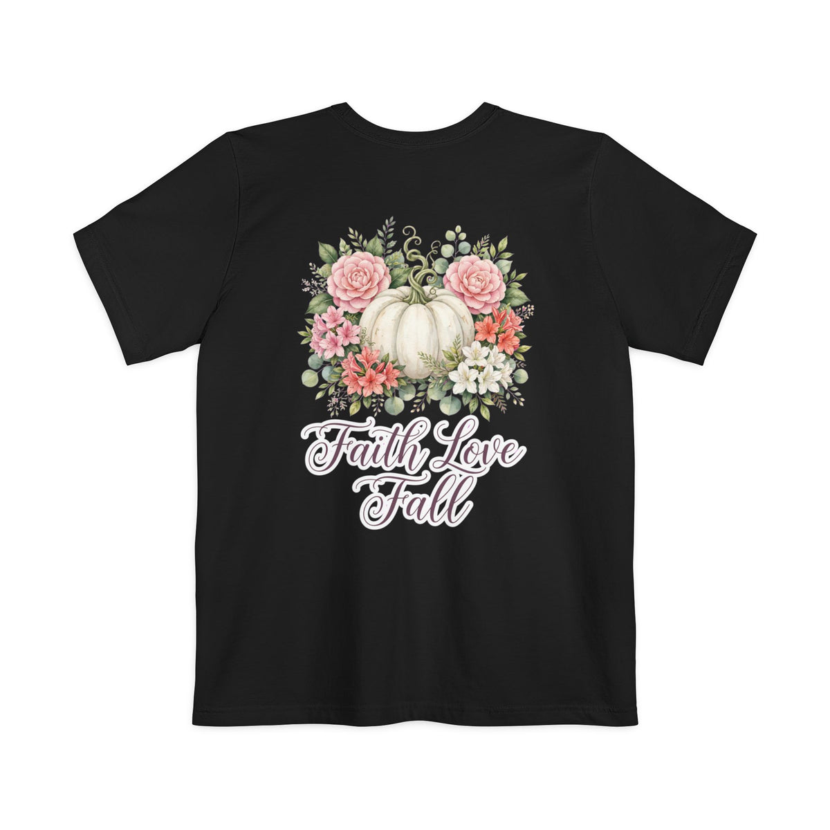 Faith Love Fall Pocket T-Shirt — Floral Pumpkin Autumn Tee