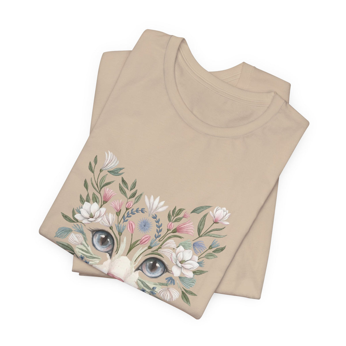 Floral Cat Face Tee — Watercolor Kitty Floral Illustration T-Shirt