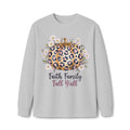 Faith Family Fall Y'all Long Sleeve Tee — Leopard Pumpkin Floral Autumn Shirt