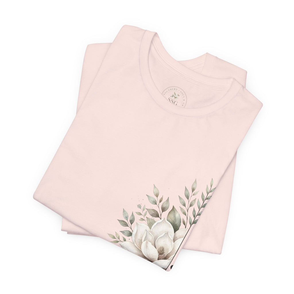 Floral Magnolia Tee — Minimal Side Bouquet T-Shirt