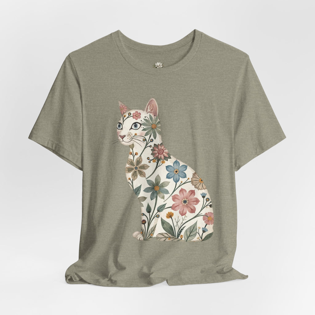 Floral Cat T-Shirt — Vintage Botanical Kitty Tee