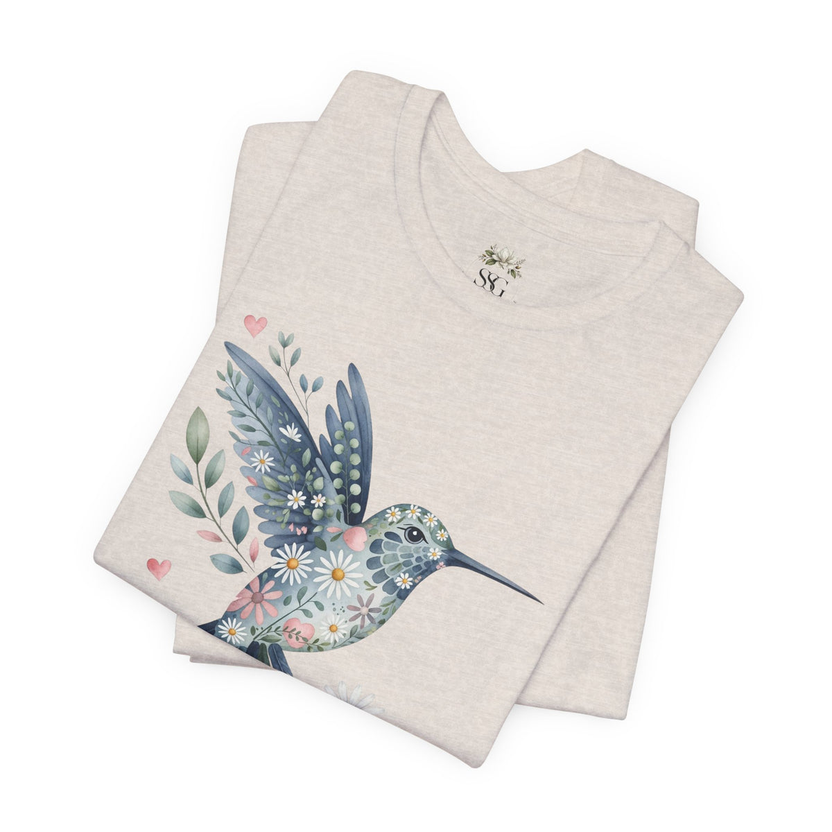 Floral Hummingbird Tee — Watercolor Bird Graphic T-Shirt