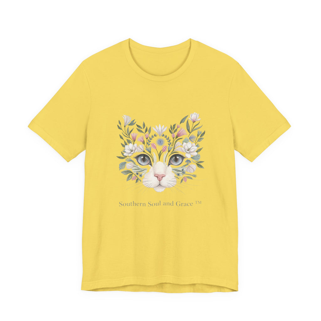 Floral Cat Face Tee — Watercolor Kitty Floral Illustration T-Shirt