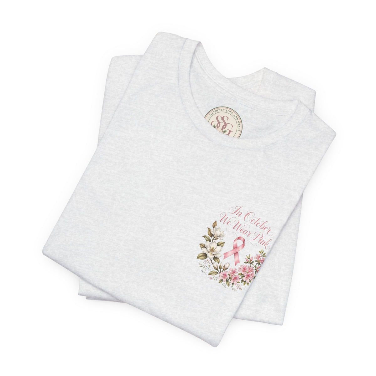 Breast Cancer Awareness Floral Tee — "In October We Wear Pink" T-Shirt - view 17