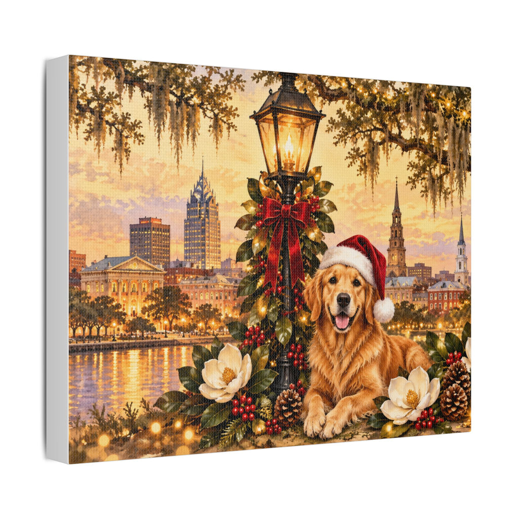 Golden Retriever with Santa Hat Satin Canvas Mobile Alabama Landscape - view 14