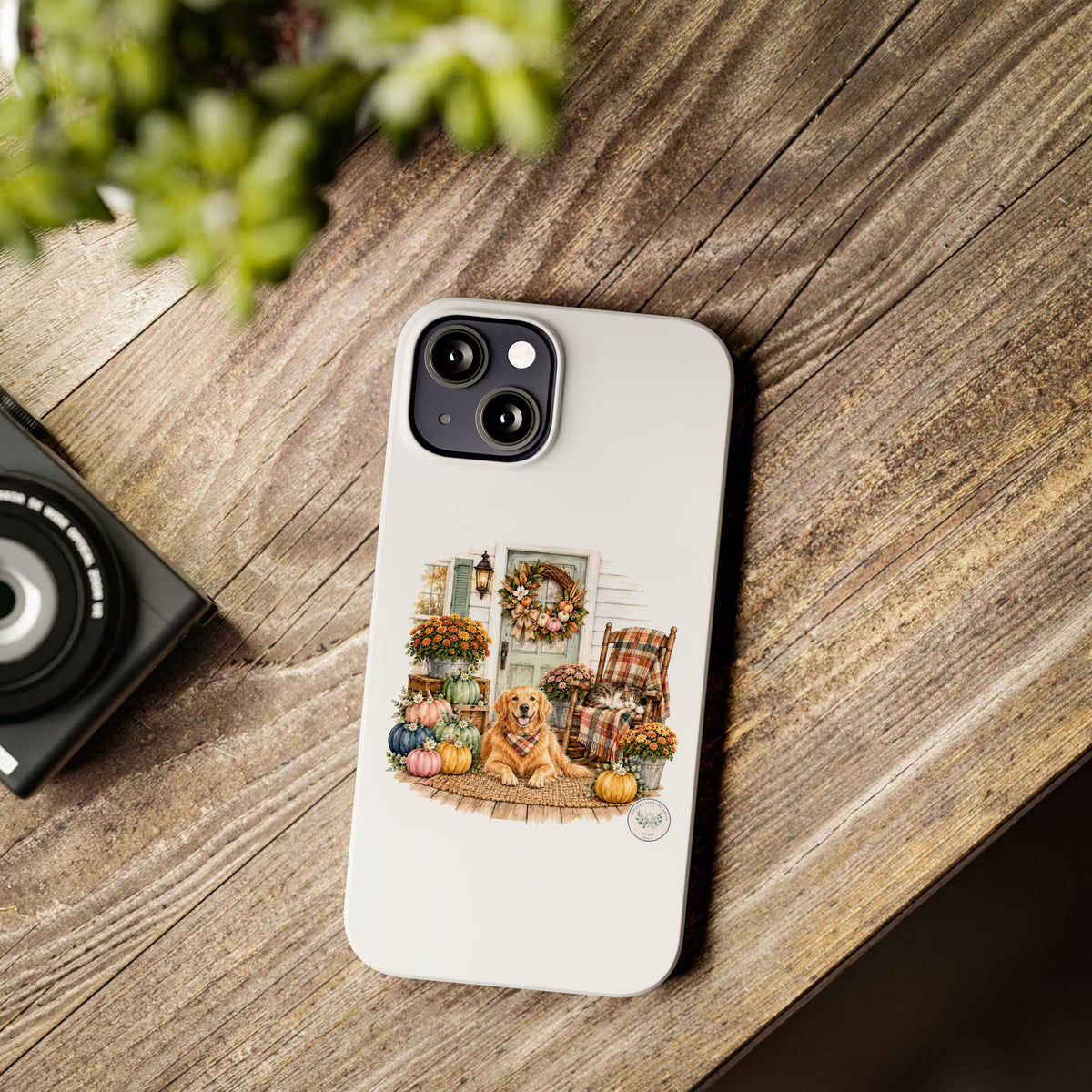 Autumn Porch Phone Case — Golden Retriever & Pumpkin Fall Design