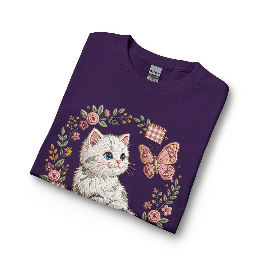 Cute Kitten & Butterfly Long Sleeve Tee — Floral Vintage Cat Shirt