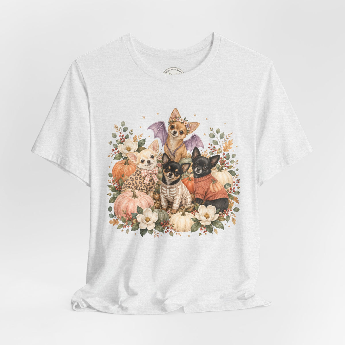 Halloween Puppies Pumpkin Tee — Cute Dogs in Costumes Fall T-Shirt