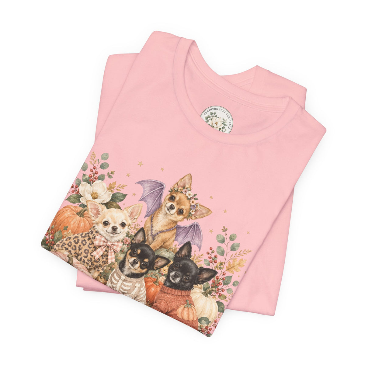 Halloween Puppies Pumpkin Tee — Cute Dogs in Costumes Fall T-Shirt