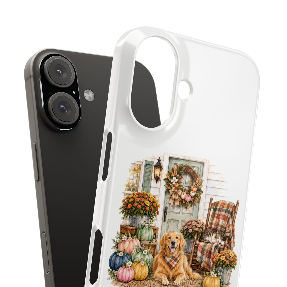 Autumn Porch Phone Case — Golden Retriever & Pumpkin Fall Design