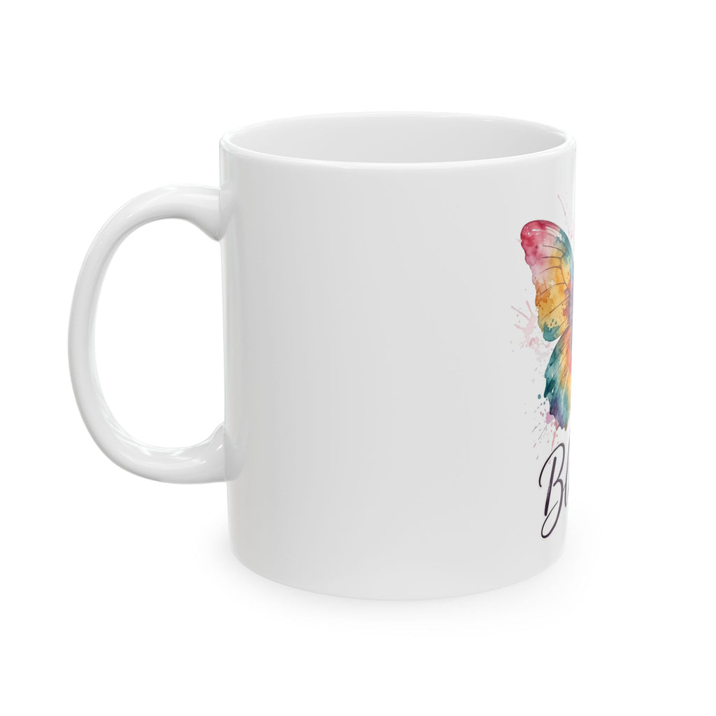 Blessed Butterfly Ceramic Mug — Colorful Watercolor Butterfly Coffee Cup (11oz, 15oz)