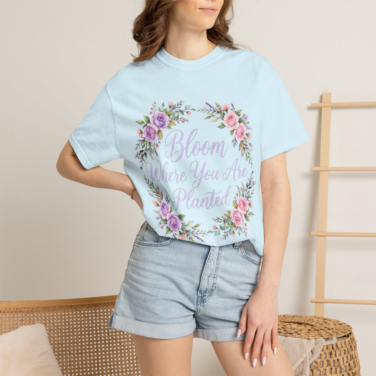 Bloom Where You Are Planted T-shirt | Floral Wreath, Inspirational Quote