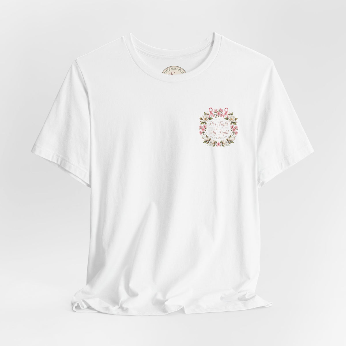 Breast Cancer Awareness Tee — "Her Fight Is My Fight" Floral Ribbon T-Shirt - view 7
