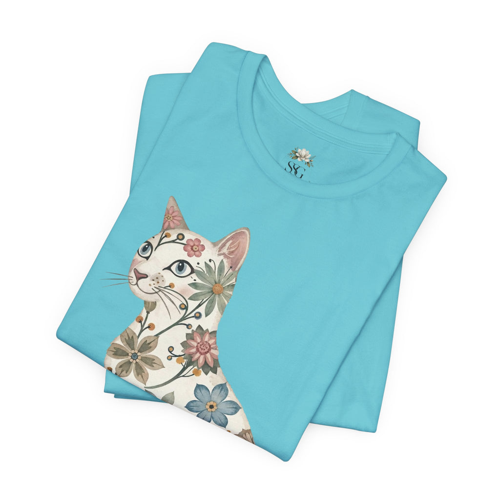 Floral Cat T-Shirt — Vintage Botanical Kitty Tee