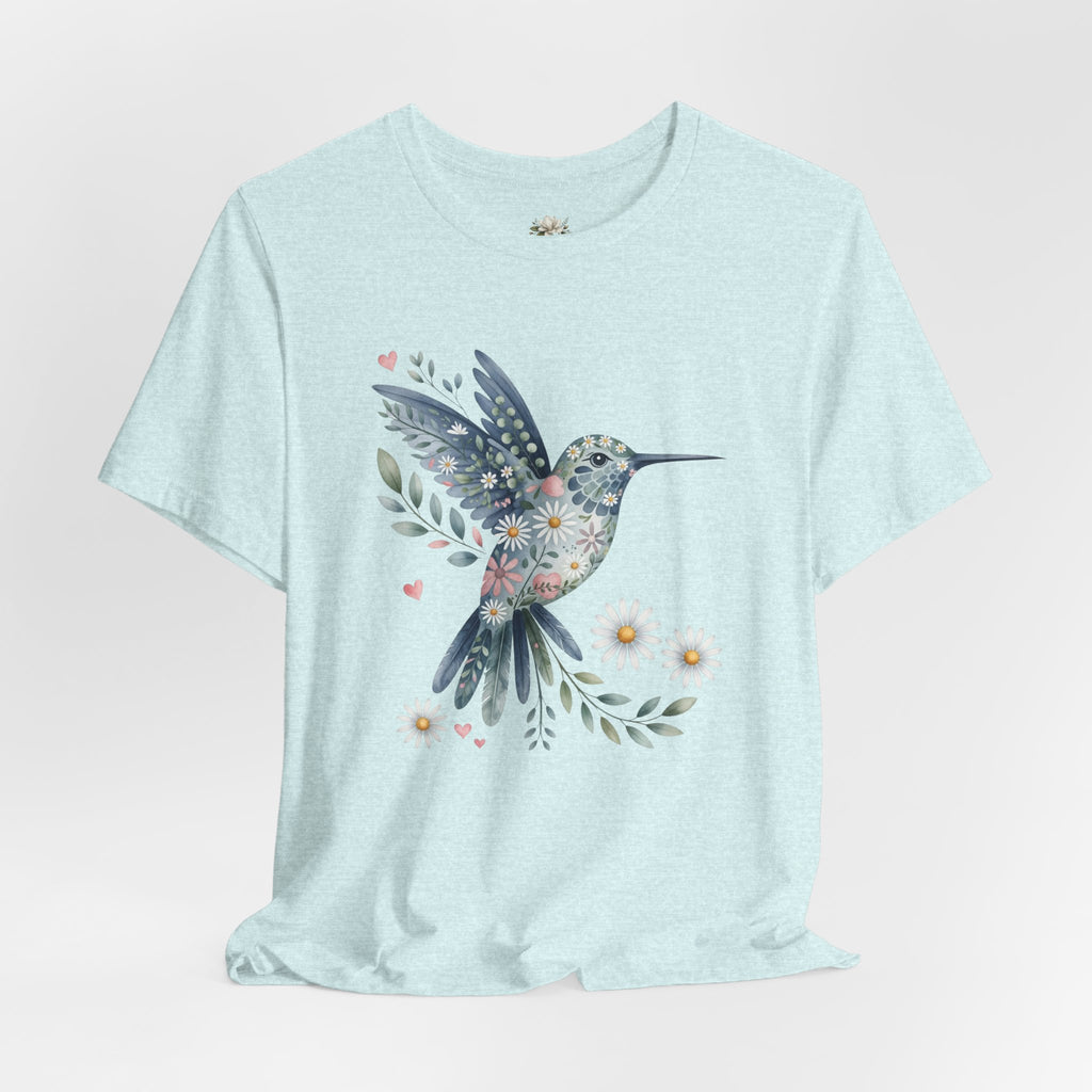 Floral Hummingbird Tee — Watercolor Bird Graphic T-Shirt