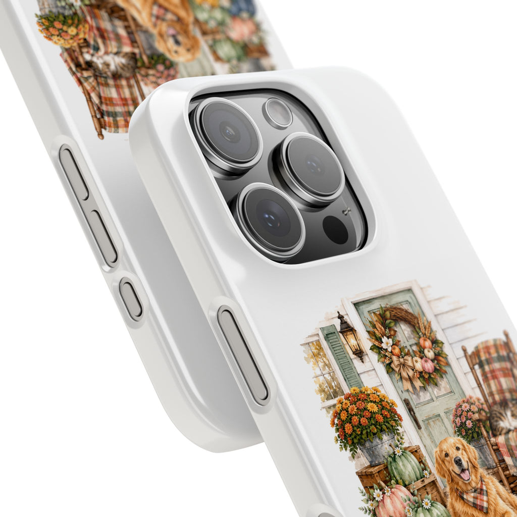 Autumn Porch Phone Case — Golden Retriever & Pumpkin Fall Design
