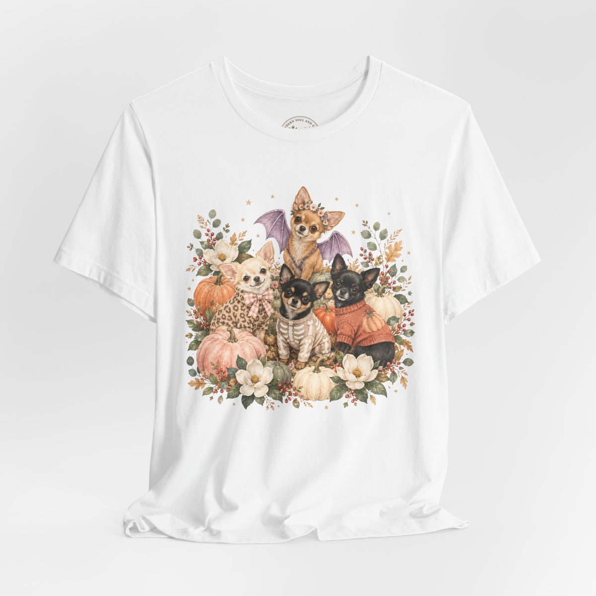 Halloween Puppies Pumpkin Tee — Cute Dogs in Costumes Fall T-Shirt