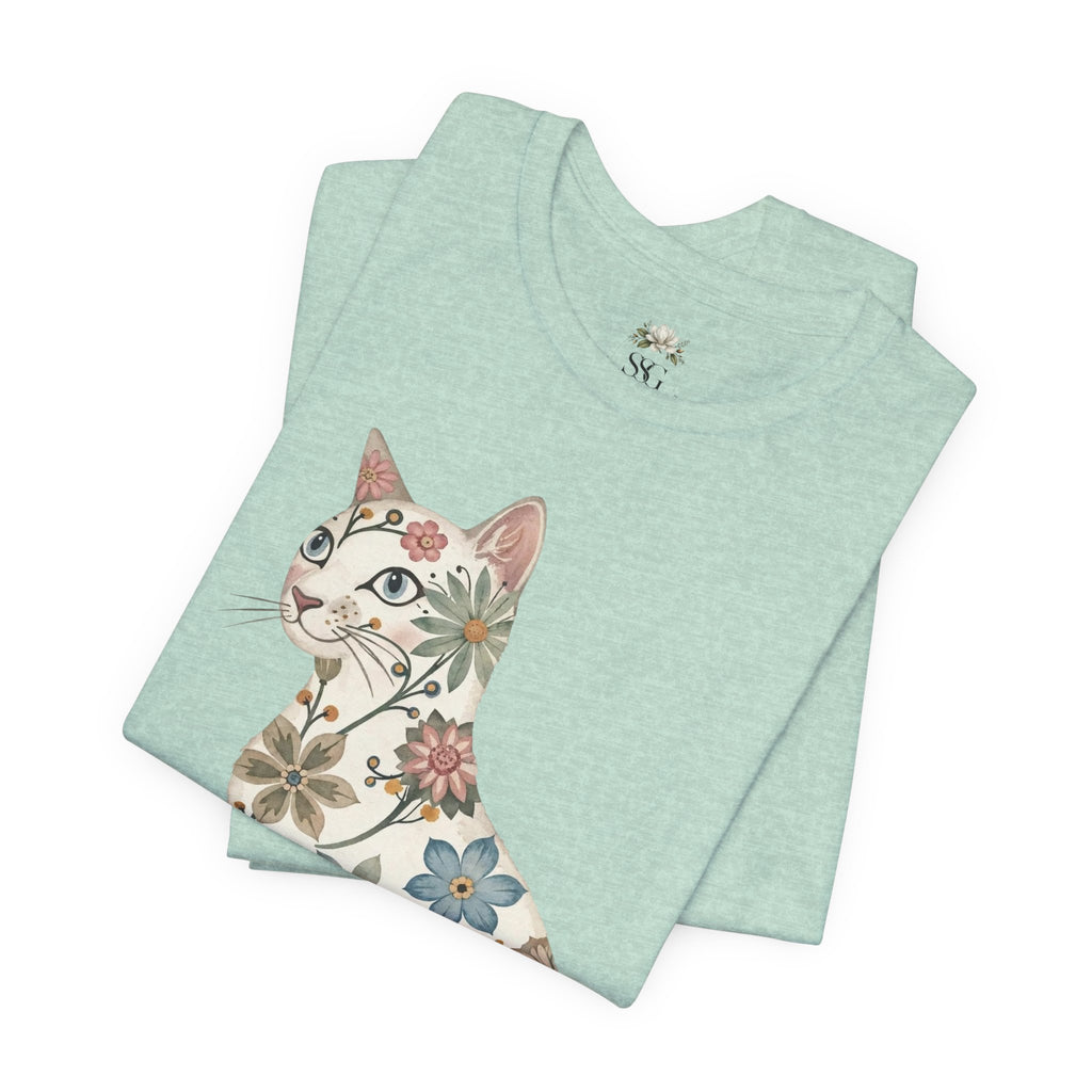 Floral Cat T-Shirt — Vintage Botanical Kitty Tee