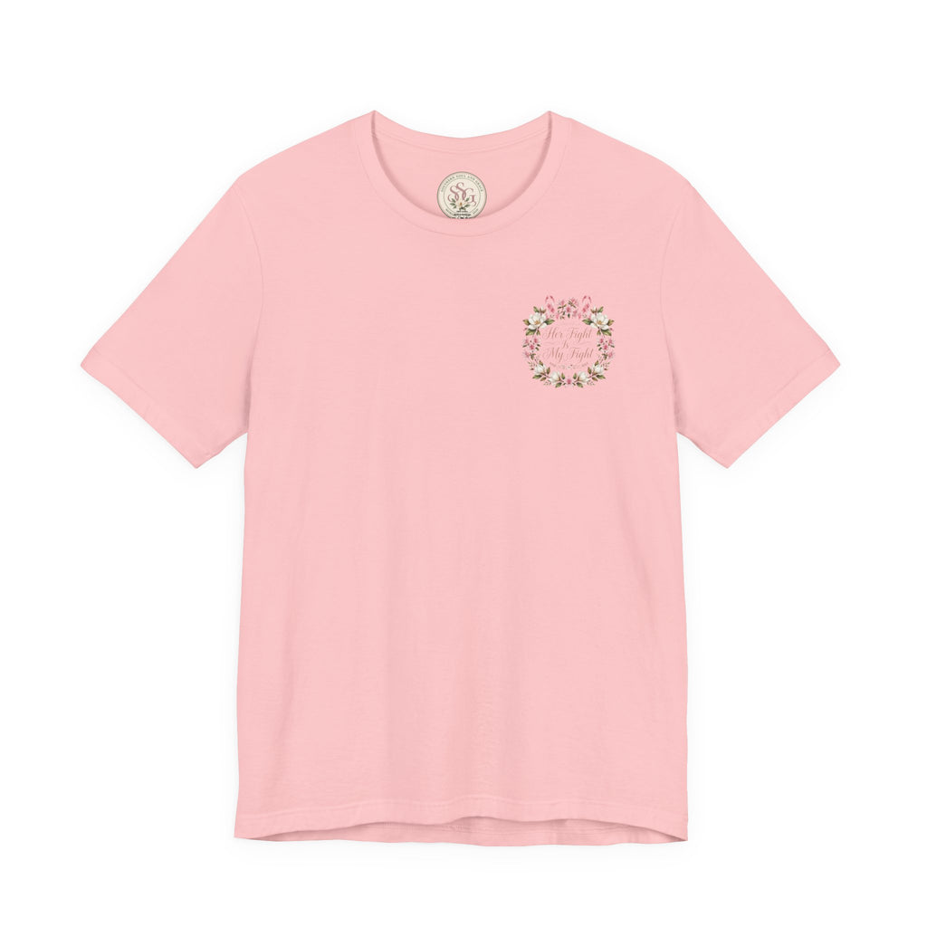 Breast Cancer Awareness Tee — "Her Fight Is My Fight" Floral Ribbon T-Shirt - view 4
