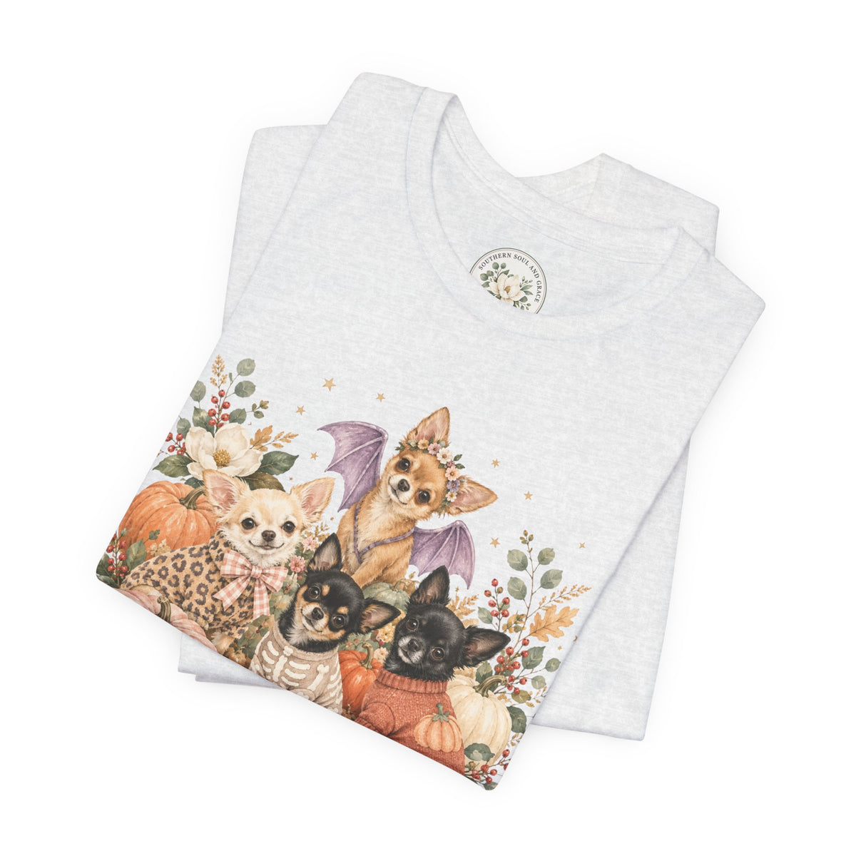 Halloween Puppies Pumpkin Tee — Cute Dogs in Costumes Fall T-Shirt