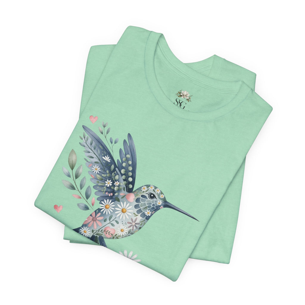 Floral Hummingbird Tee — Watercolor Bird Graphic T-Shirt
