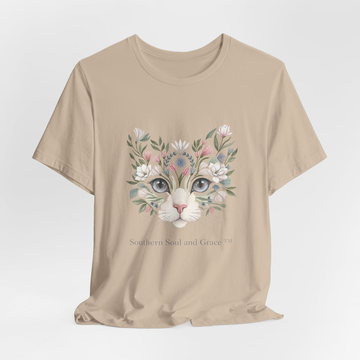 Floral Cat Face Tee — Watercolor Kitty Floral Illustration T-Shirt