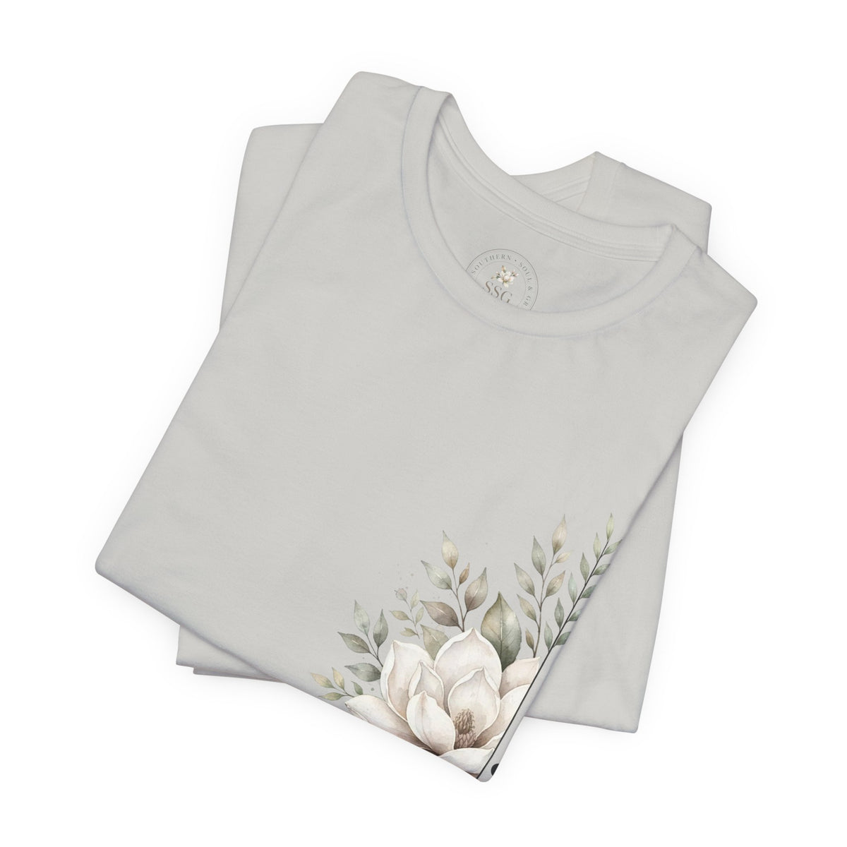 Floral Magnolia Tee — Minimal Side Bouquet T-Shirt