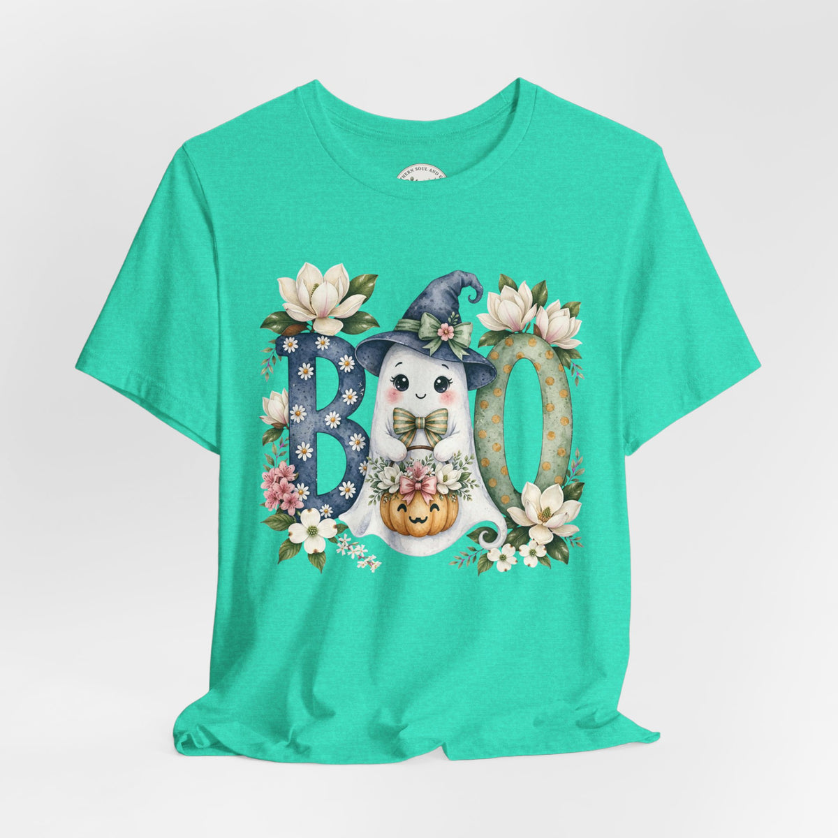 Boo Floral Ghost Tee — Cute Halloween Ghost & Pumpkin Shirt