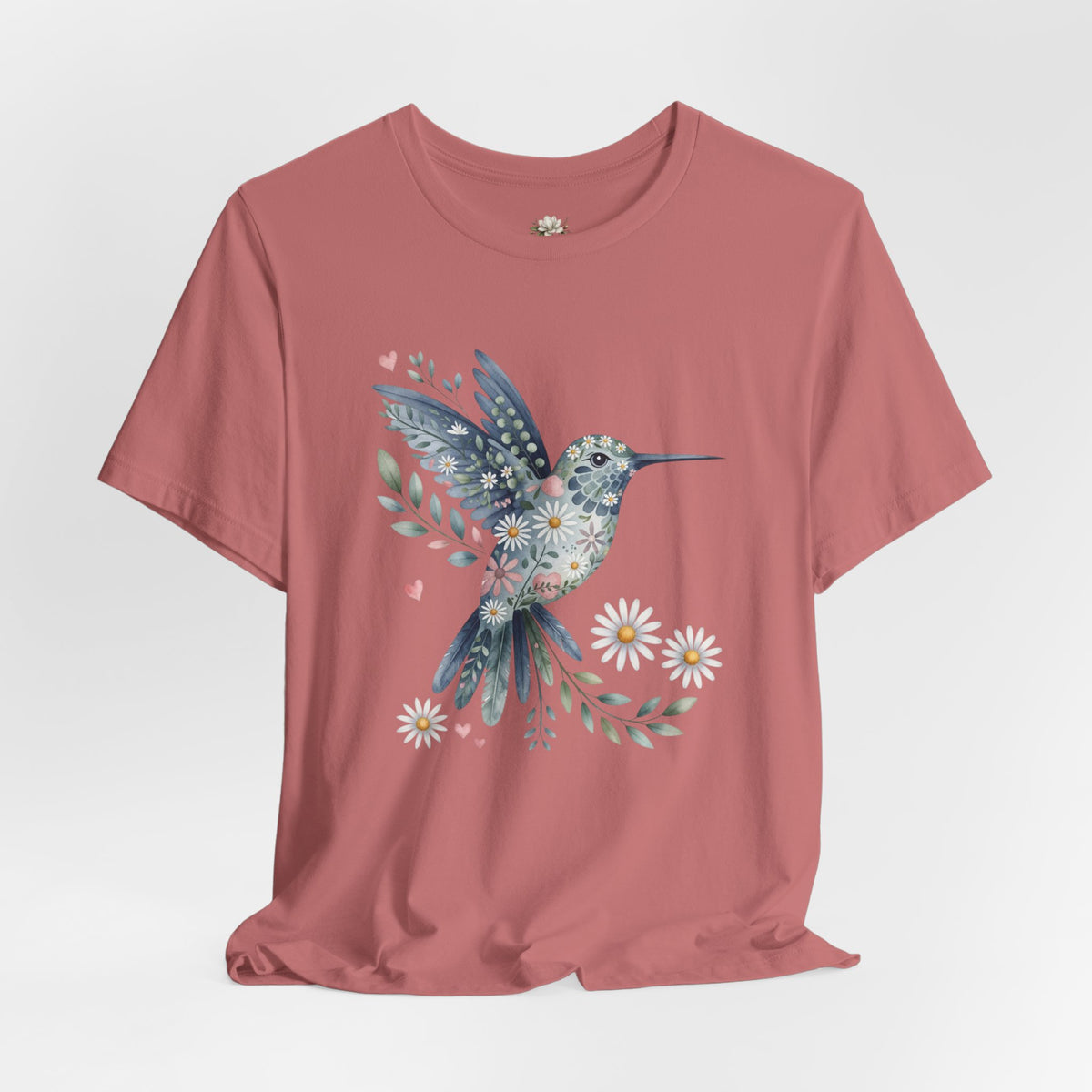 Floral Hummingbird Tee — Watercolor Bird Graphic T-Shirt