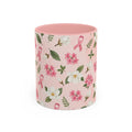 Breast Cancer Awareness Floral Coffee Mug (Pink Ribbon Accent)