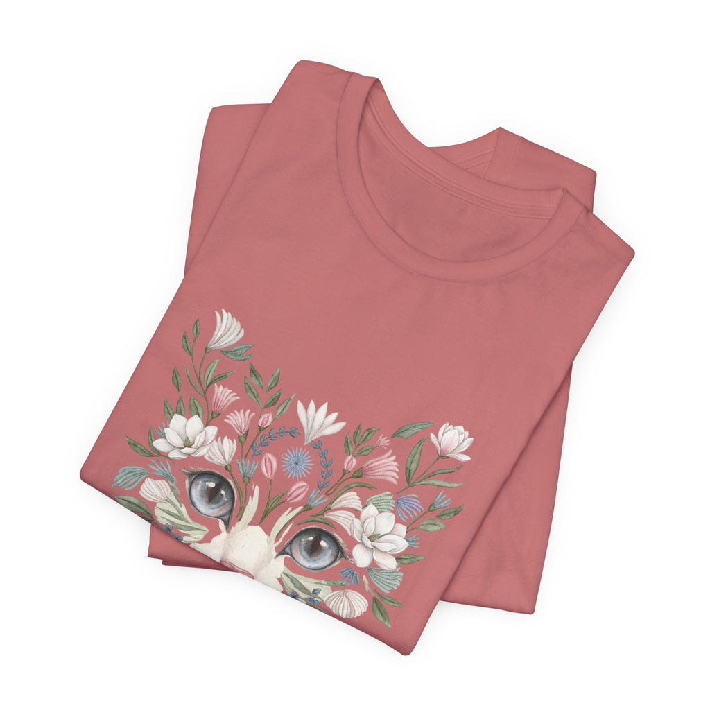 Floral Cat Face Tee — Watercolor Kitty Floral Illustration T-Shirt