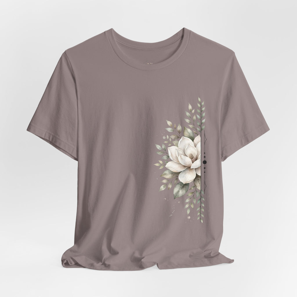 Floral Magnolia Tee — Minimal Side Bouquet T-Shirt