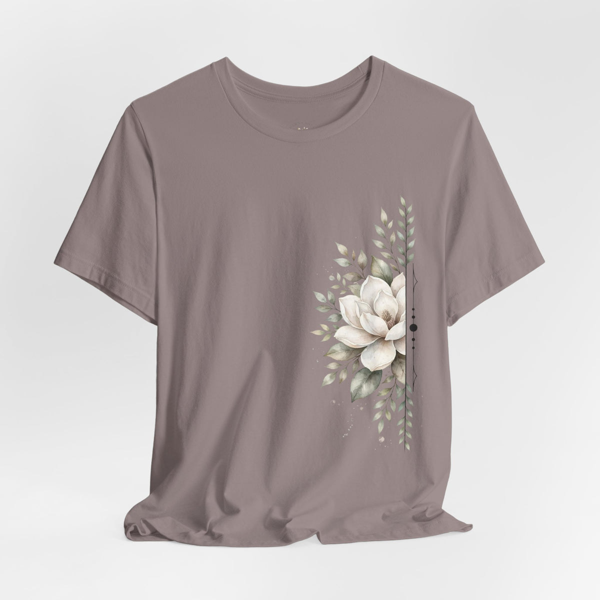 Floral Magnolia Tee — Minimal Side Bouquet T-Shirt