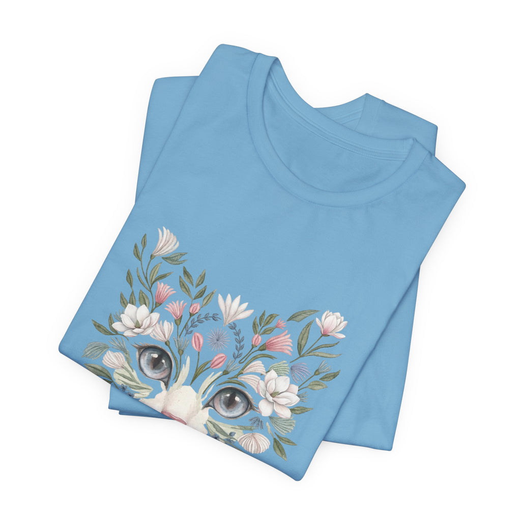 Floral Cat Face Tee — Watercolor Kitty Floral Illustration T-Shirt