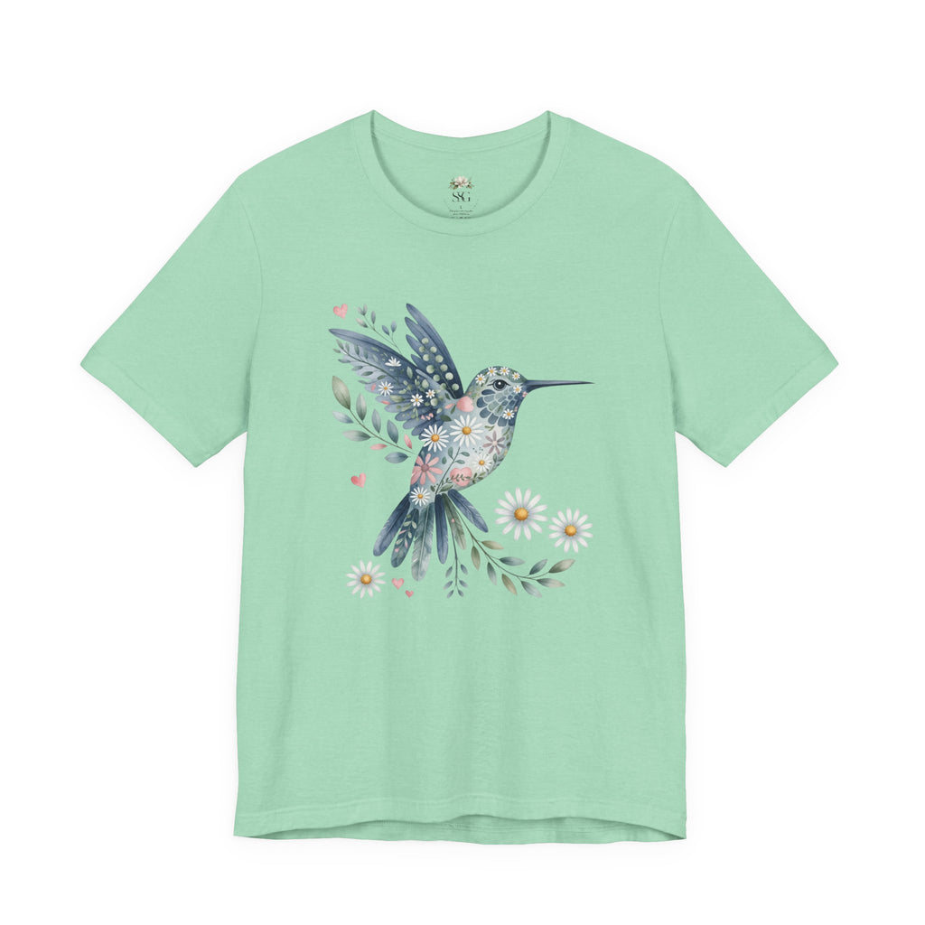 Floral Hummingbird Tee — Watercolor Bird Graphic T-Shirt