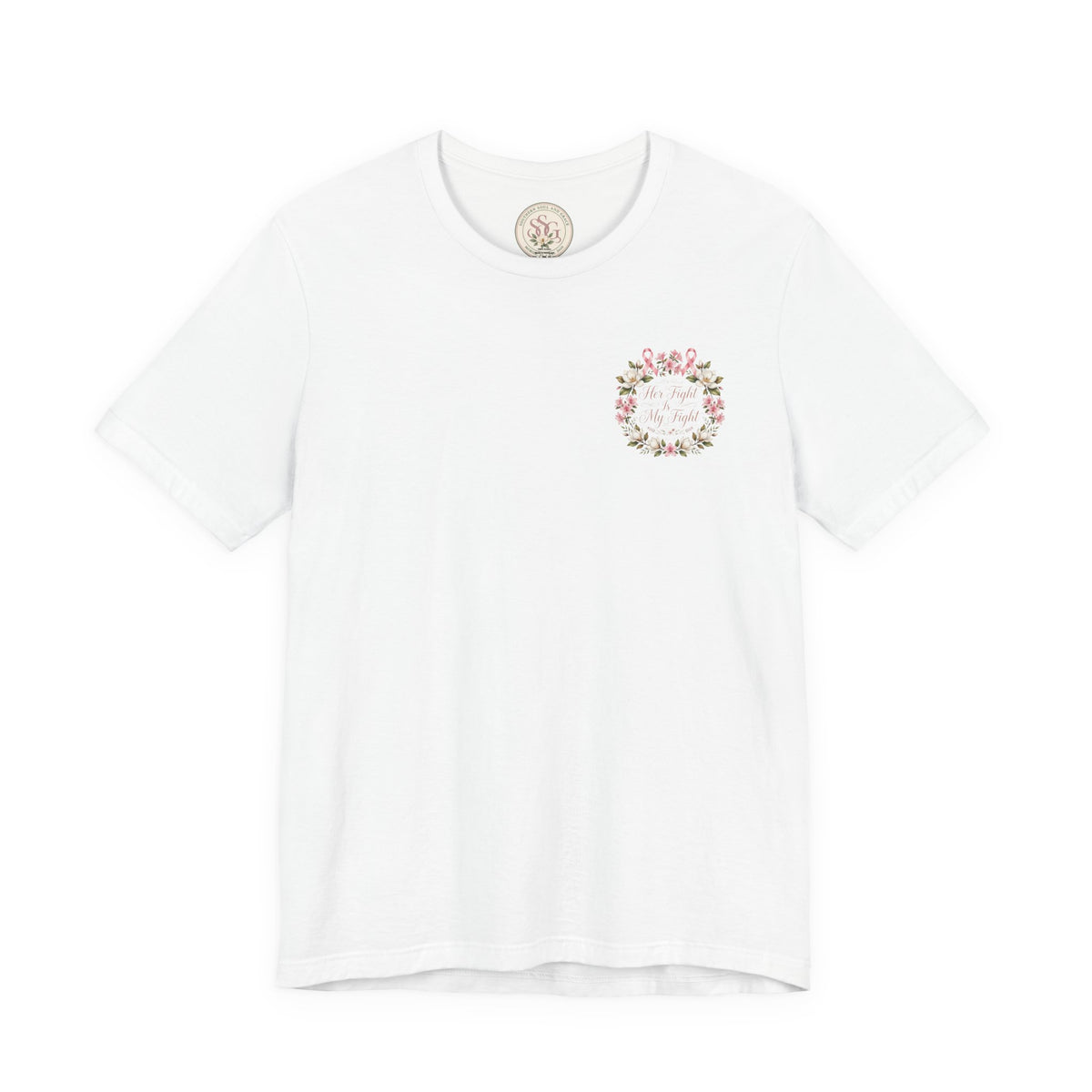 Breast Cancer Awareness Tee — "Her Fight Is My Fight" Floral Ribbon T-Shirt