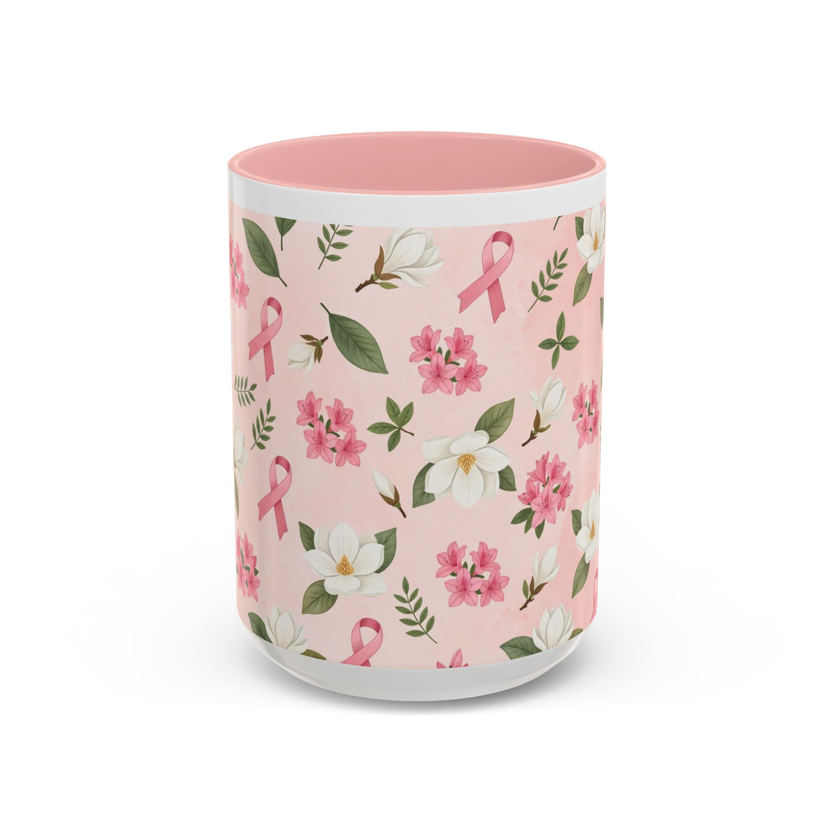 Breast Cancer Awareness Floral Coffee Mug (Pink Ribbon Accent) - view 2
