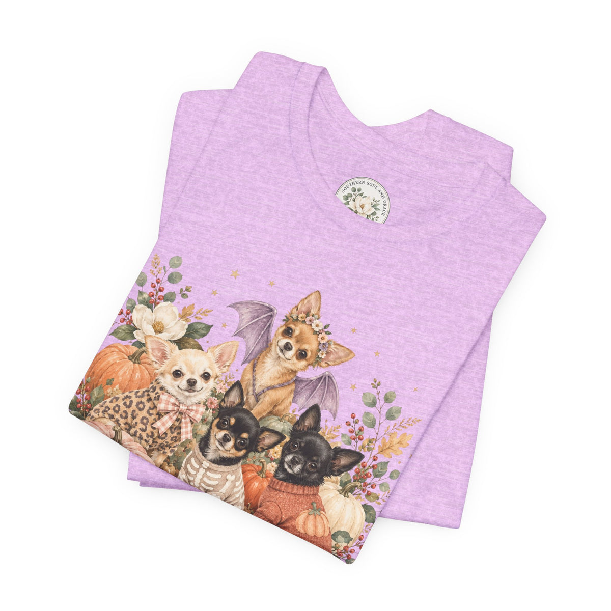 Halloween Puppies Pumpkin Tee — Cute Dogs in Costumes Fall T-Shirt