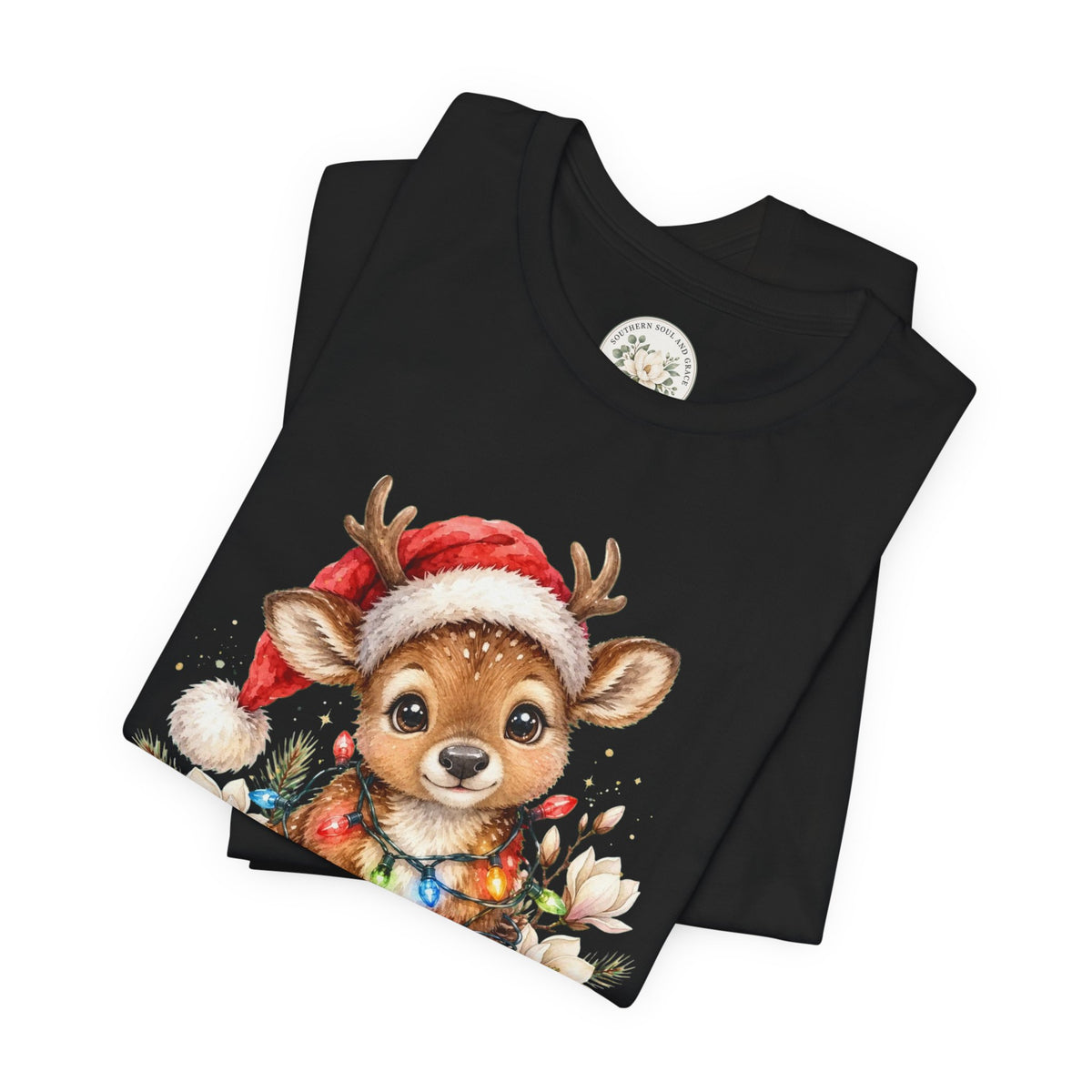 Christmas Reindeer Tee — Cute Baby Reindeer in Santa Hat Holiday T-Shirt