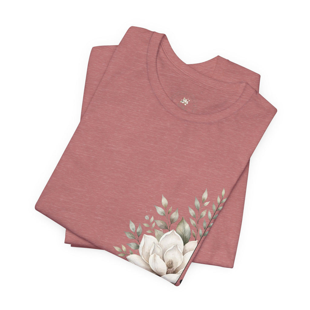 Floral Magnolia Tee — Minimal Side Bouquet T-Shirt