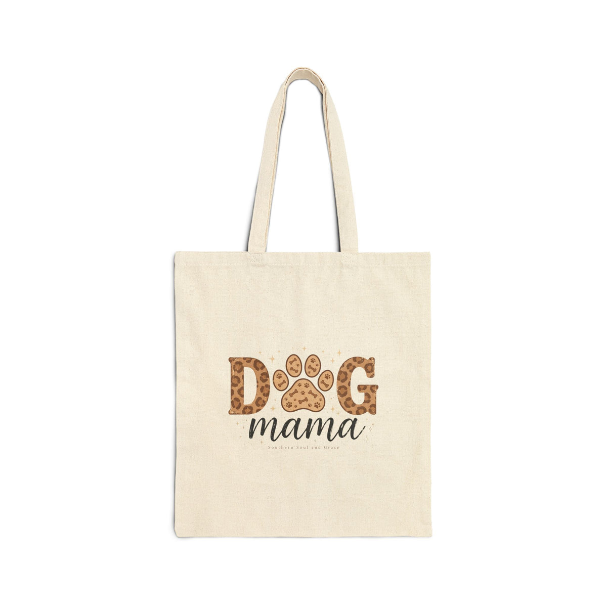 Dog Mama Canvas Tote Bag — Leopard Paw Print Eco Grocery Shopper