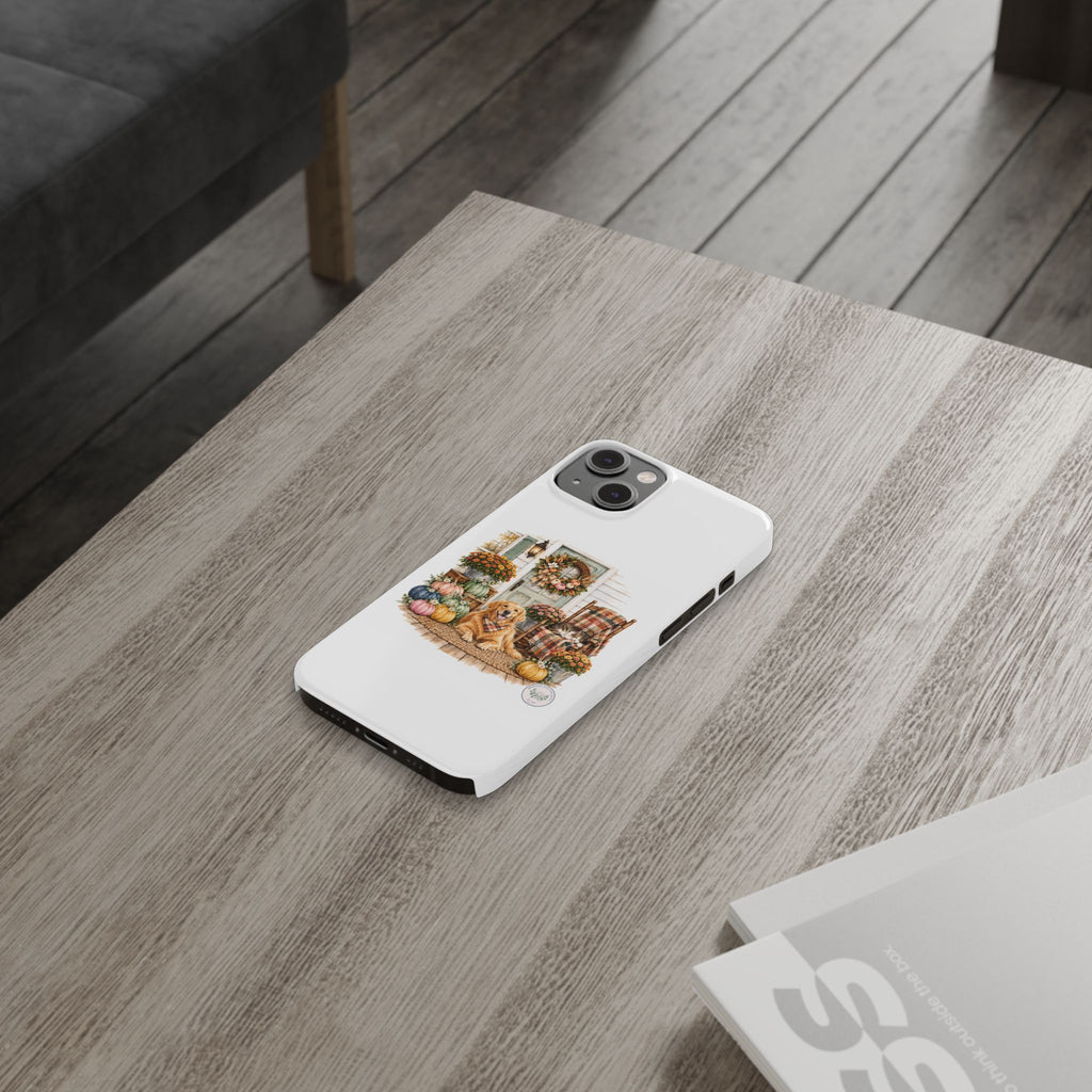 Autumn Porch Phone Case — Golden Retriever & Pumpkin Fall Design