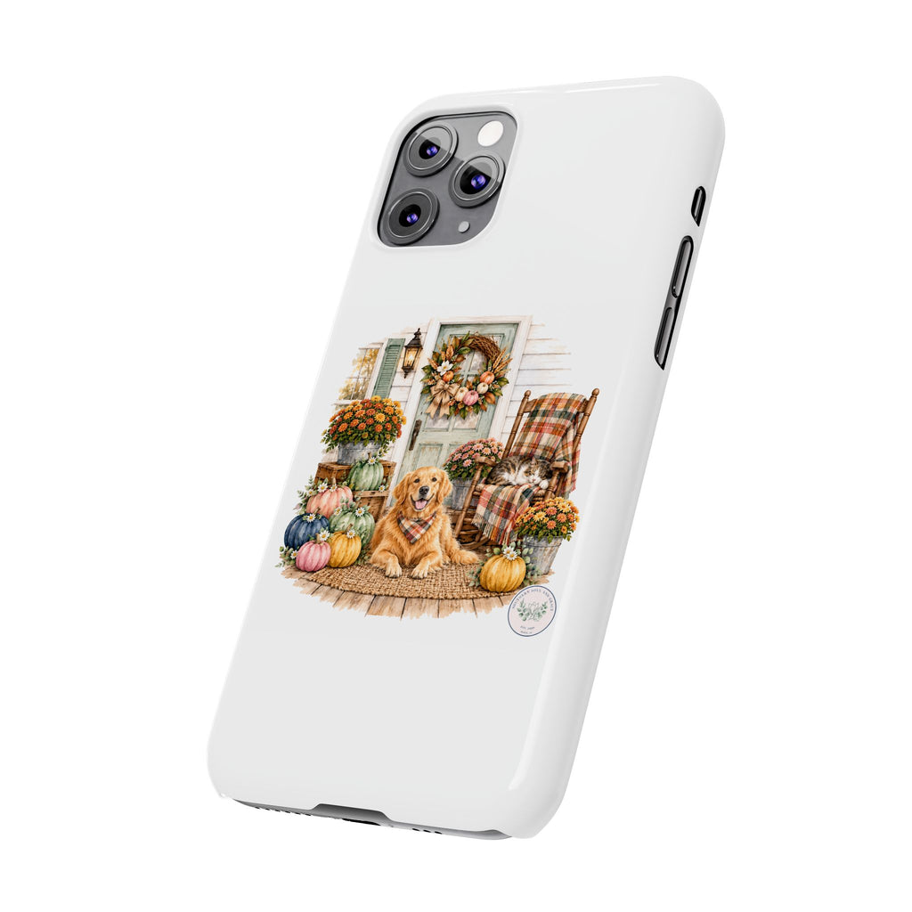 Autumn Porch Phone Case — Golden Retriever & Pumpkin Fall Design