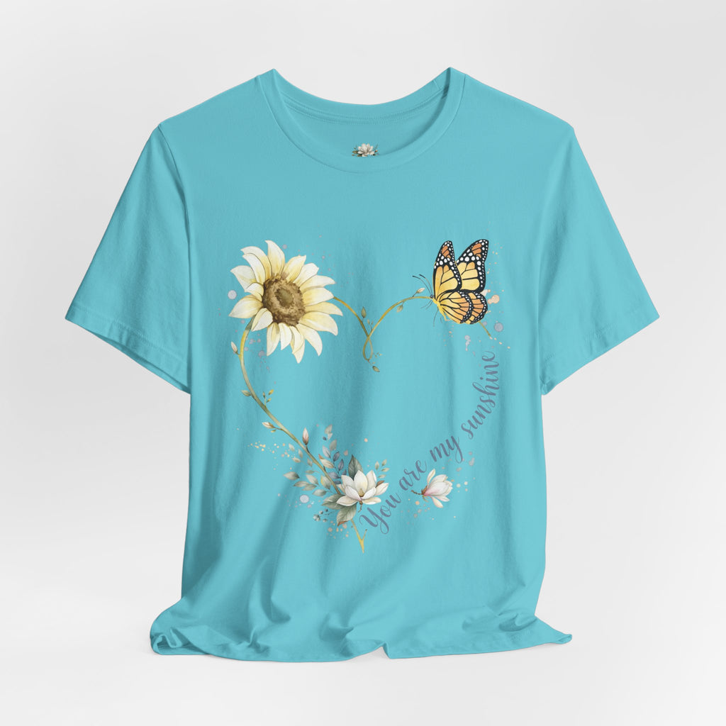 Sunflower & Butterfly Heart Tee — "You are my sunshine" Floral Graphic T-Shirt
