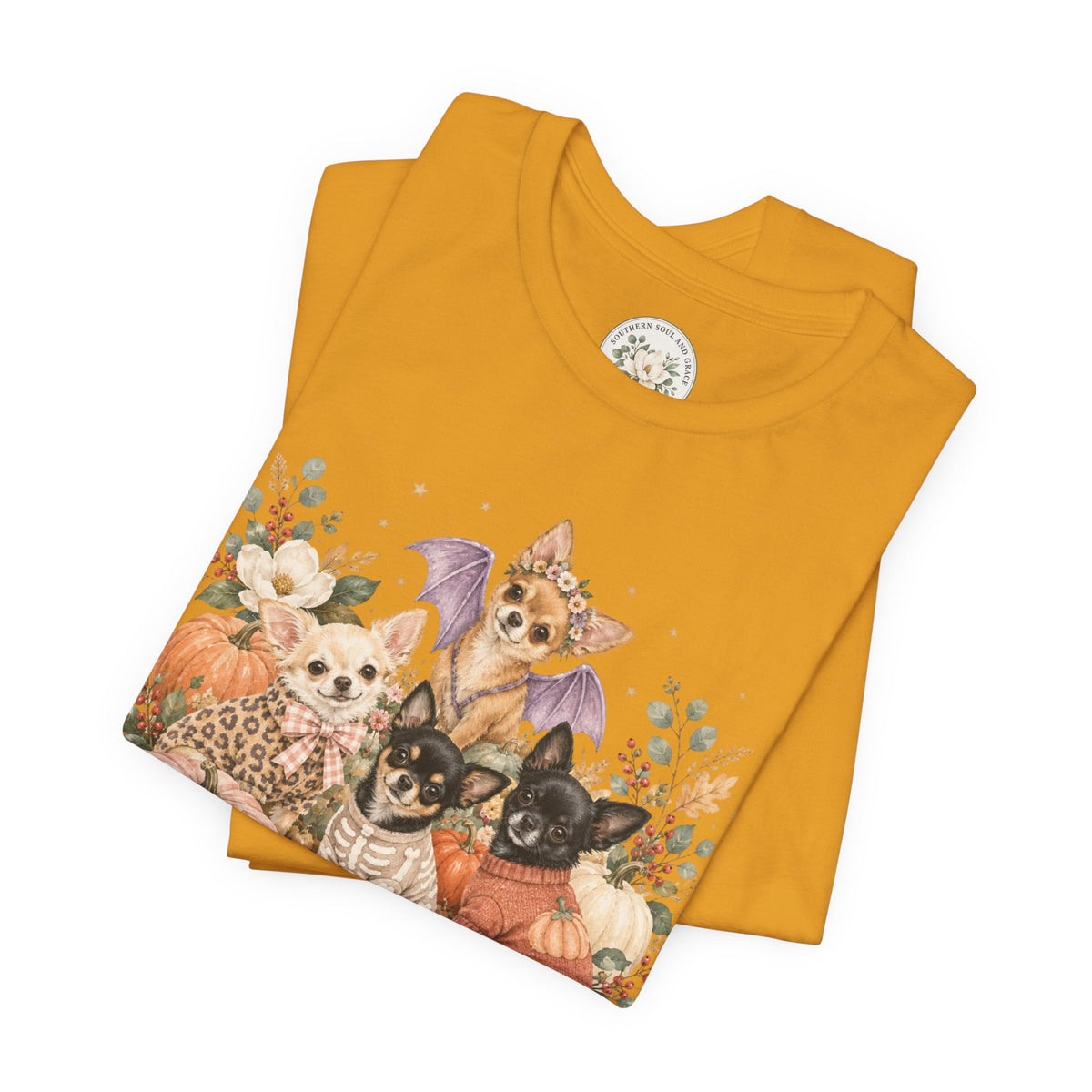 Halloween Puppies Pumpkin Tee — Cute Dogs in Costumes Fall T-Shirt