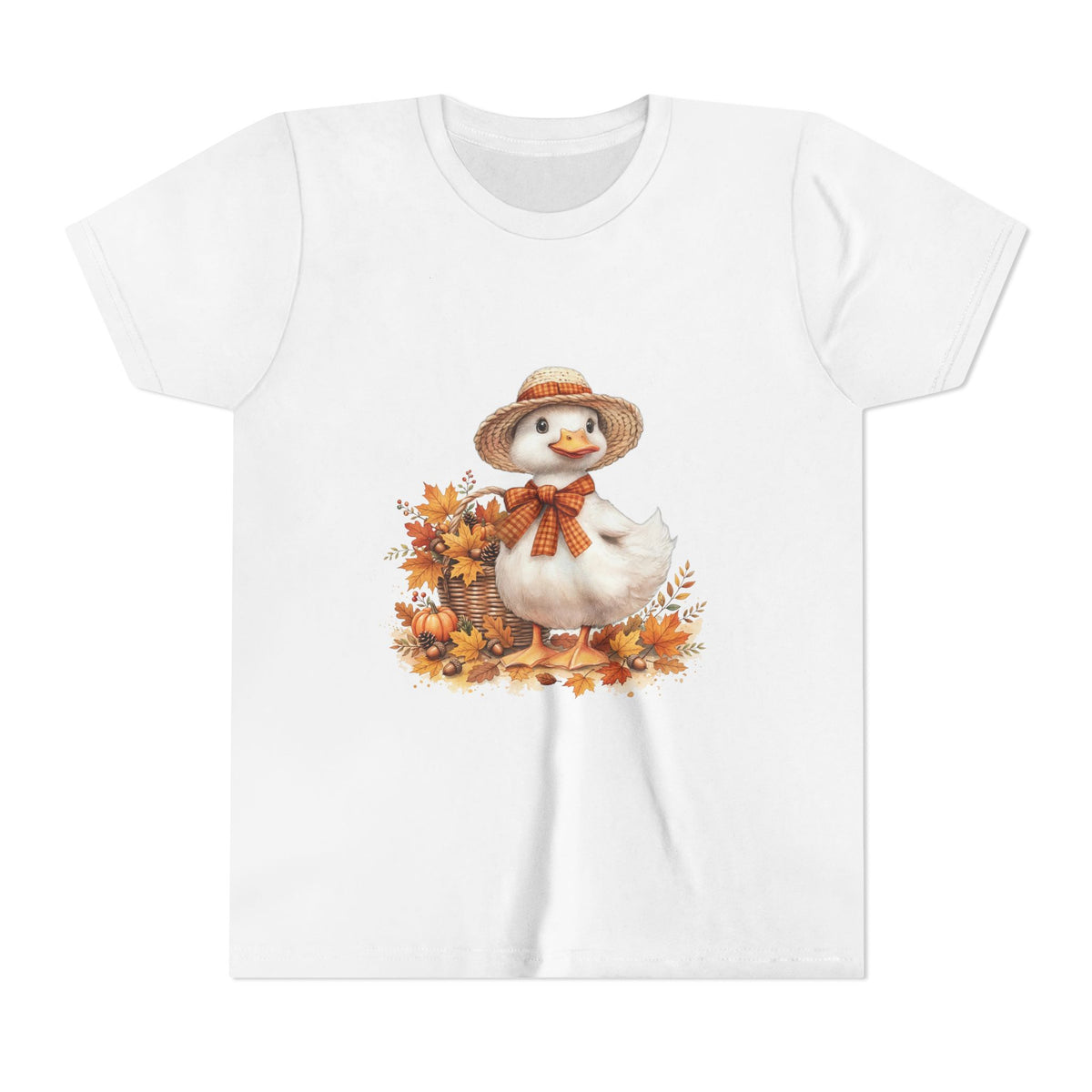 Cute Fall Duck Kids T-Shirt — Watercolor Duckling with Straw Hat
