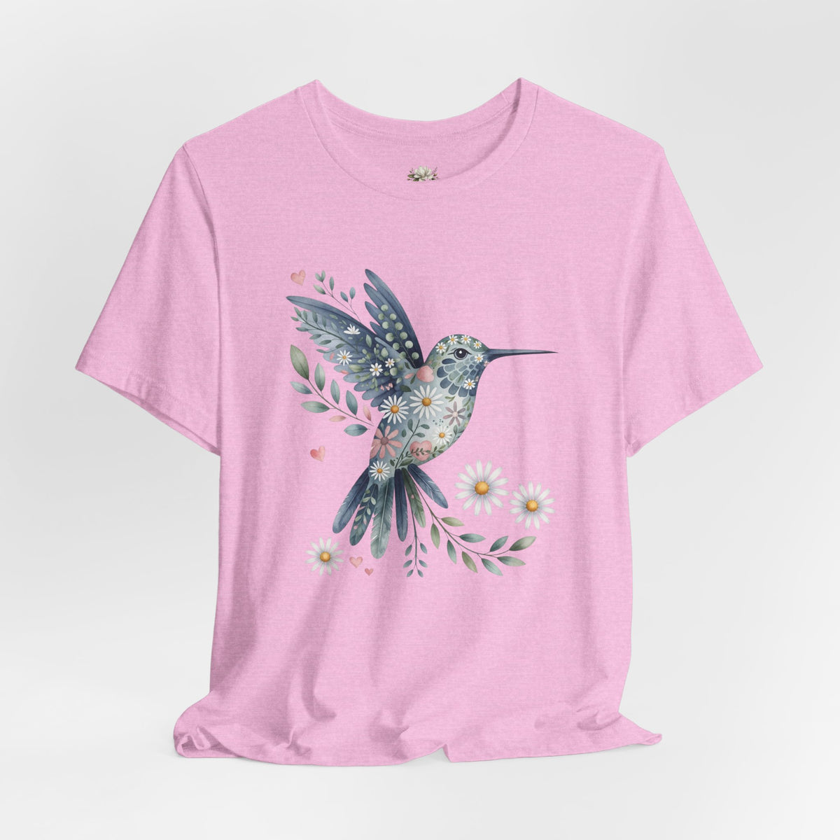 Floral Hummingbird Tee — Watercolor Bird Graphic T-Shirt