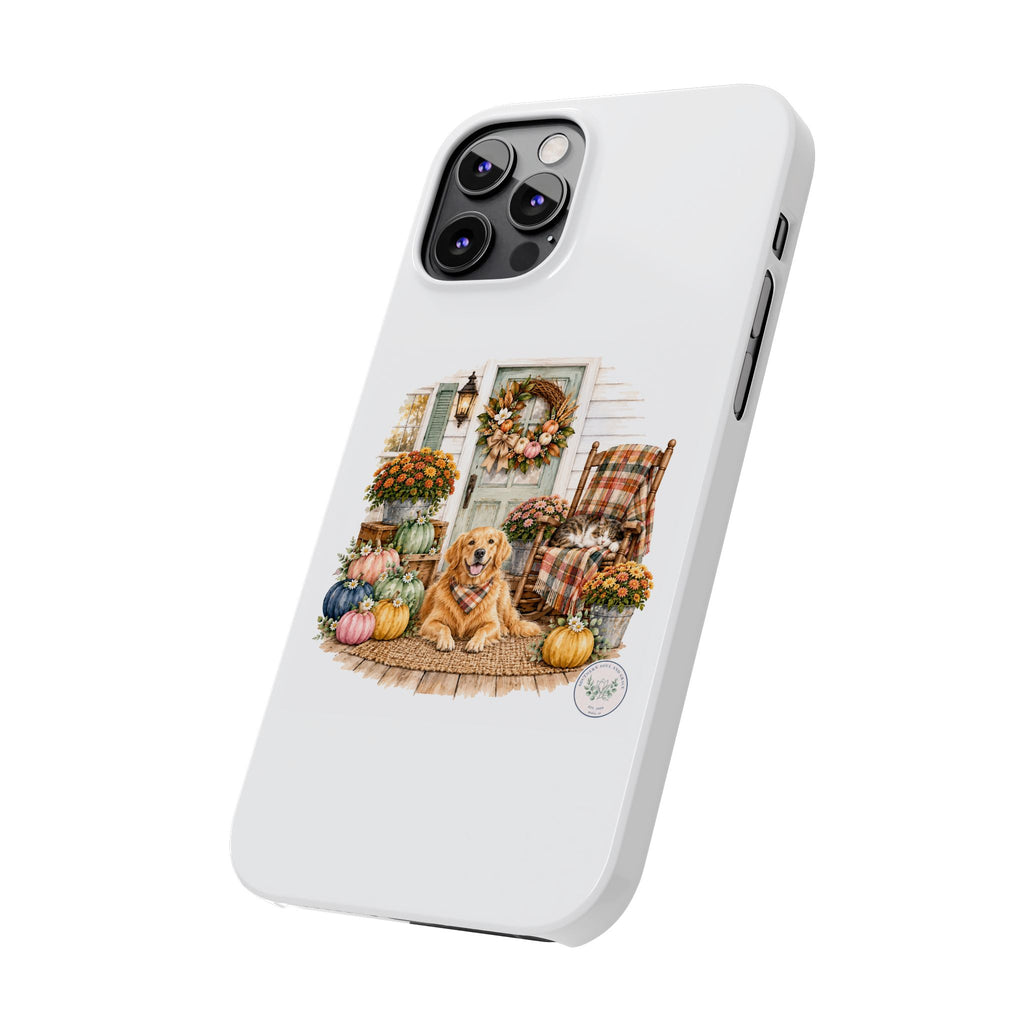 Autumn Porch Phone Case — Golden Retriever & Pumpkin Fall Design