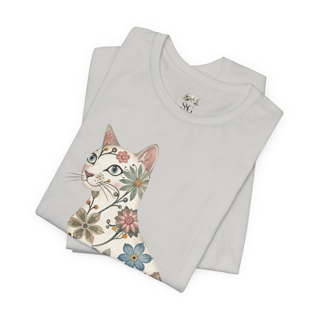 Floral Cat T-Shirt — Vintage Botanical Kitty Tee
