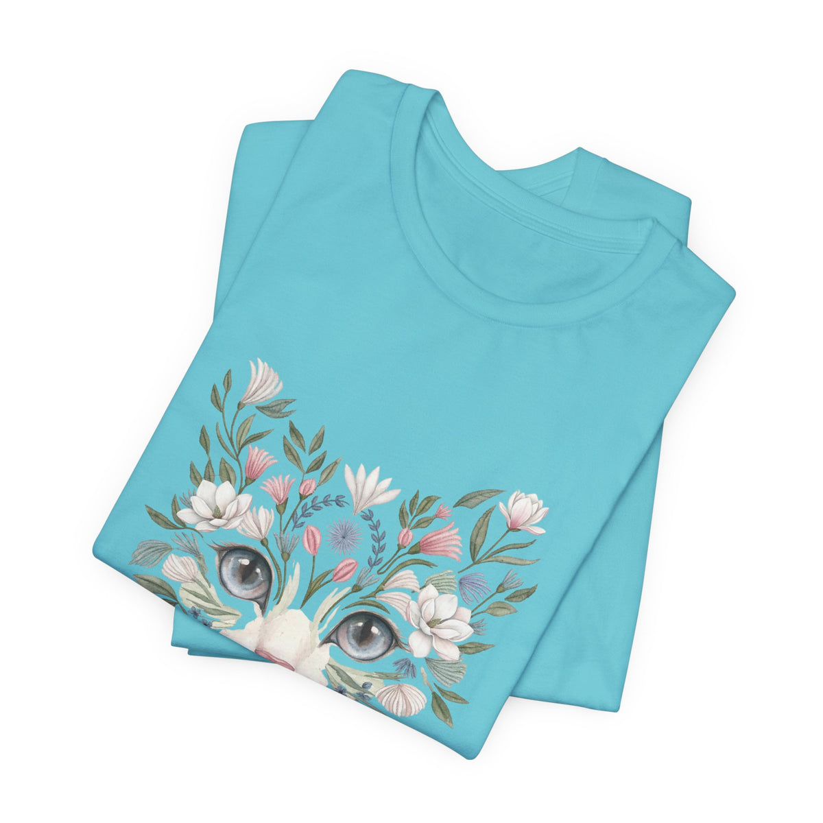 Floral Cat Face Tee — Watercolor Kitty Floral Illustration T-Shirt